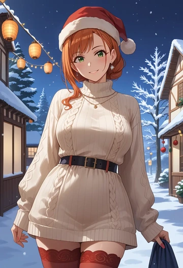 idolmaster,arisugawa_natsuha,Christmas,sweater dress,stockings  - AI generated anime art