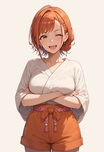 idolmaster,arisugawa_natsuha,graphic tee,shorts,sneakers  - AI generated anime art