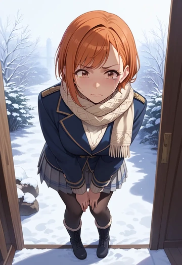 idolmaster,arisugawa_natsuha,winter,student uniform,puffer coat  - AI generated anime art