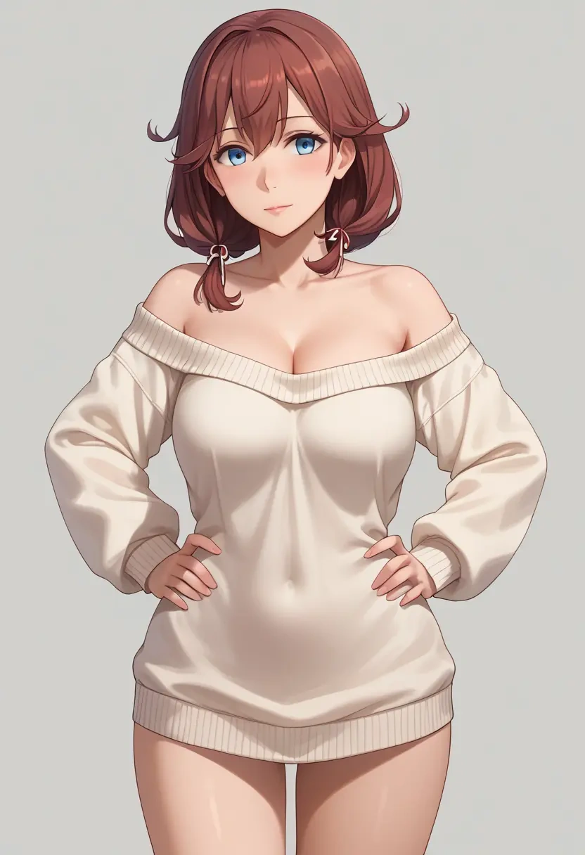 kantai_collection,ark_royal_(kancolle),Hands on hips,off-shoulder,sweater  - 