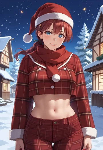 kantai_collection,ark_royal_(kancolle),Christmas,plaid trousers  - AI generated anime art