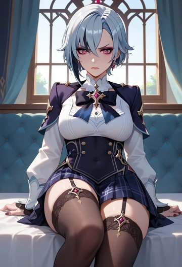 genshin_impact,arlecchino_(genshin_impact),jk uniform, stockings  - AI generated anime art