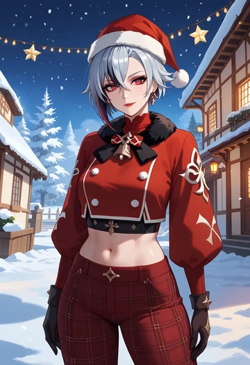 genshin_impact,arlecchino_(genshin_impact),Christmas,plaid trousers  - AI generated anime art