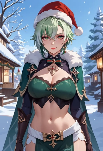 genshin_impact,arlecchino_(genshin_impact),Christmas,dress  - AI generated anime art