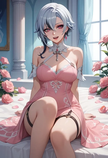 genshin_impact,arlecchino_(genshin_impact),silk slip dress  - AI generated anime art