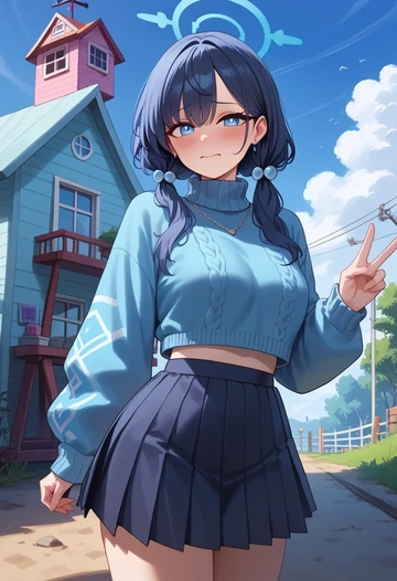 blue_archive,arona's_sensei_doodle_(blue_archive),sweater,cropped,pleated midi skirt  - AI generated anime art