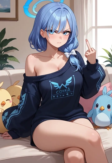 blue_archive,arona_(blue_archive),off-shoulder,sweater  - AI generated anime art