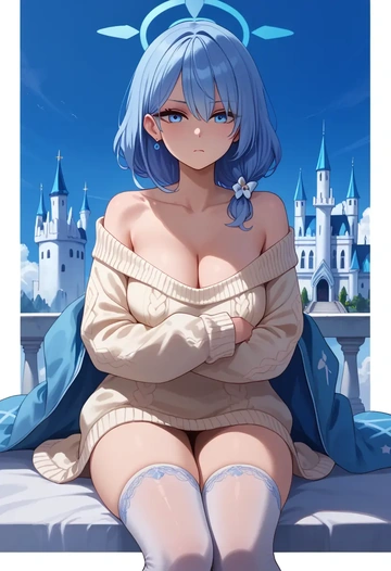 blue_archive,arona_(blue_archive),off-shoulder,sweater  - AI generated anime art