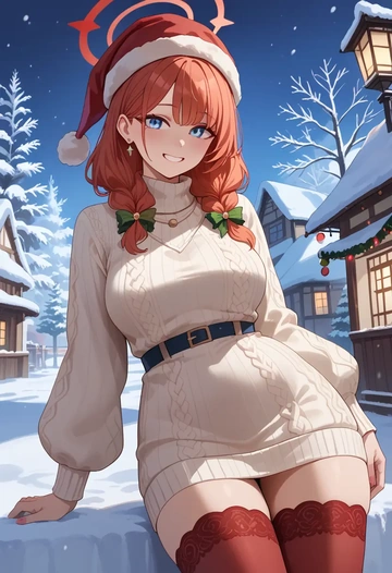 blue_archive,arona_(blue_archive),Christmas,sweater dress,stockings  - AI generated anime art