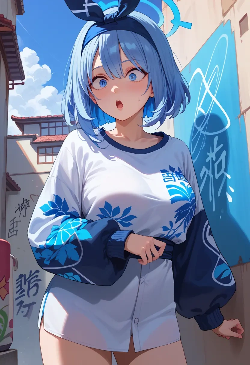 blue_archive,arona_(blue_archive),oversized graffiti shirt,dolphin shorts  - 