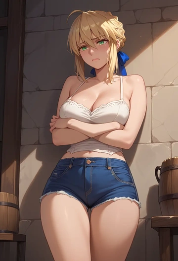 fate_(series),artoria_caster_(fate),shorts,sexy  - AI generated anime art