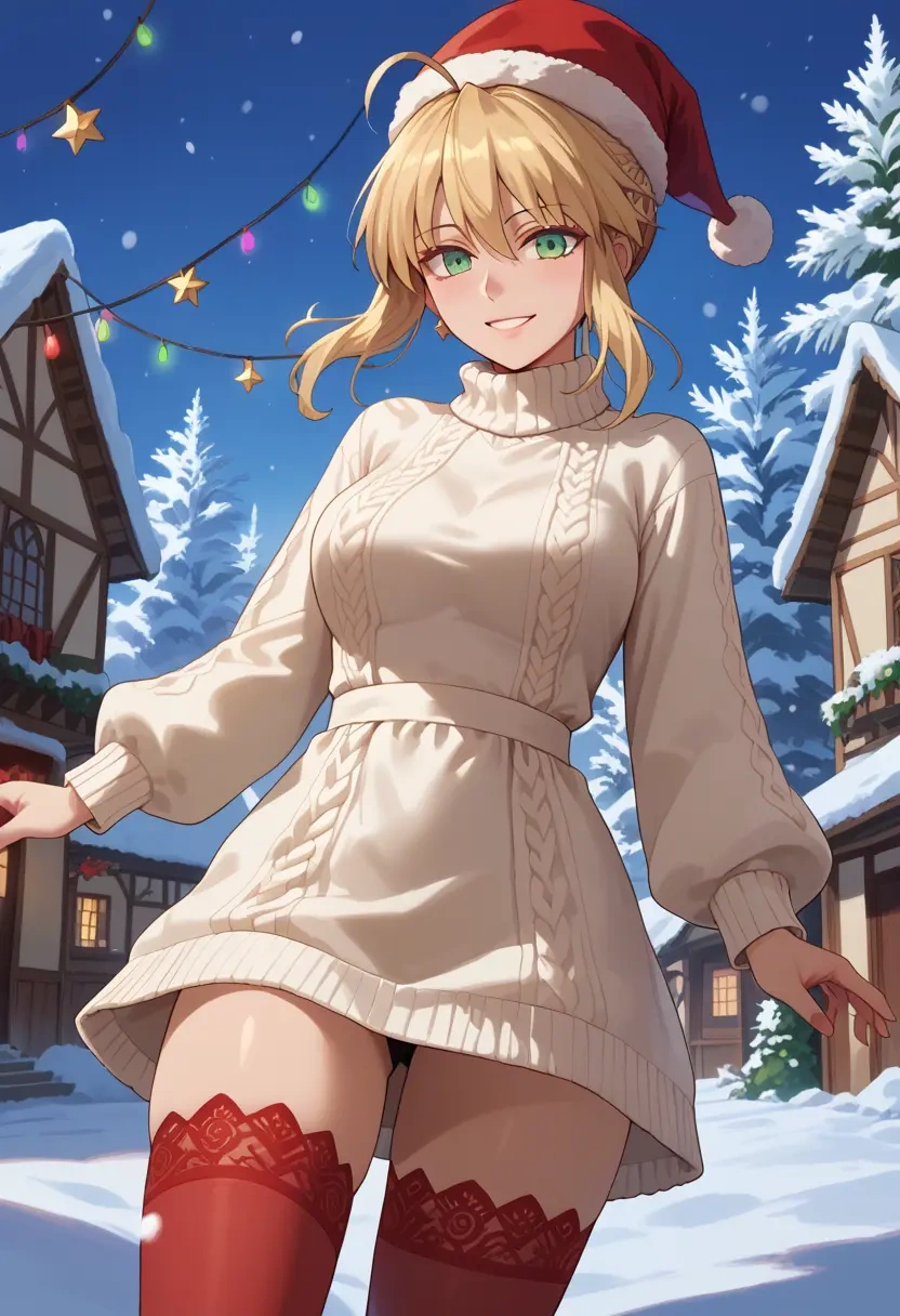 fate_(series),artoria_caster_(fate),Christmas,sweater dress,stockings  - 