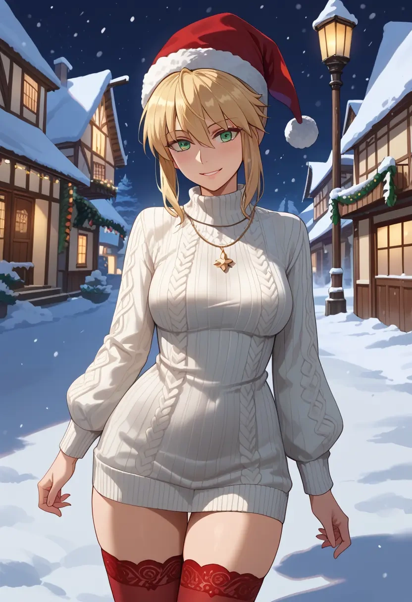 fate_(series),artoria_caster_(fate),Christmas,sweater dress,stockings  - 