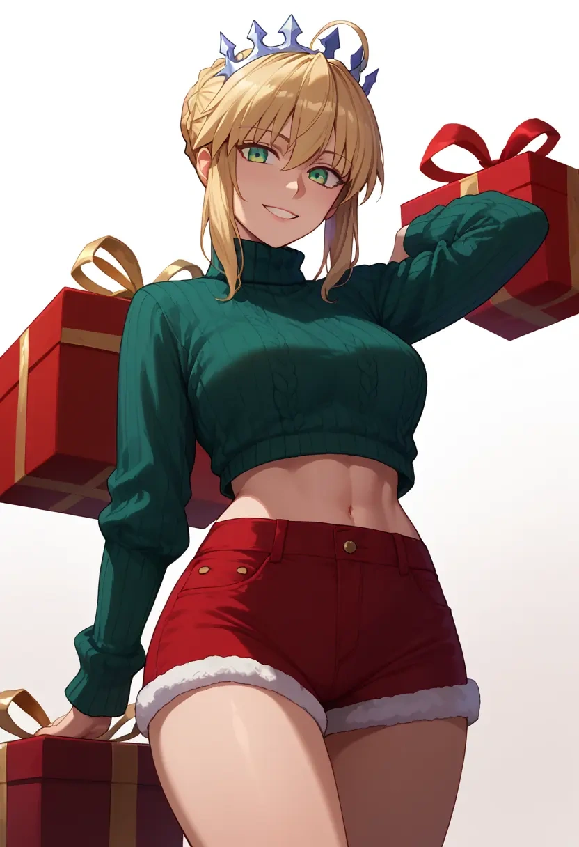 fate_(series),artoria_caster_(fate),Christmas,red velvet shorts,turtleneck sweater  - 