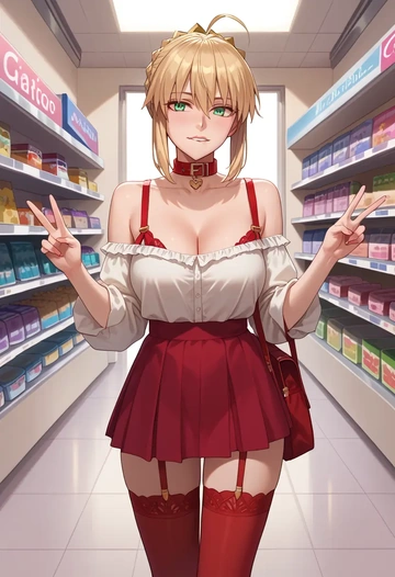 fate_(series),artoria_caster_(fate),collar,oversized,Thigh garters  - AI generated anime art