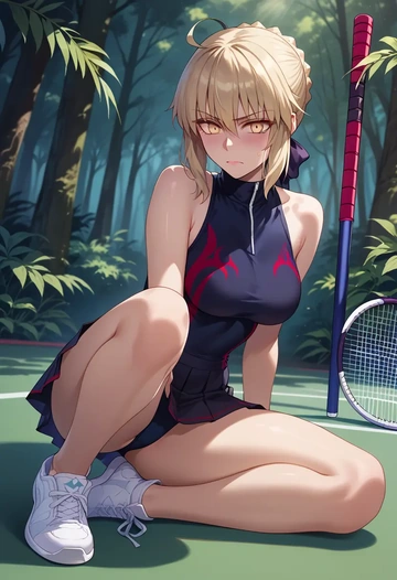 fate_(series),artoria_pendragon_(alter_swimsuit_rider)_(fate),tennis skirt  - AI generated anime art