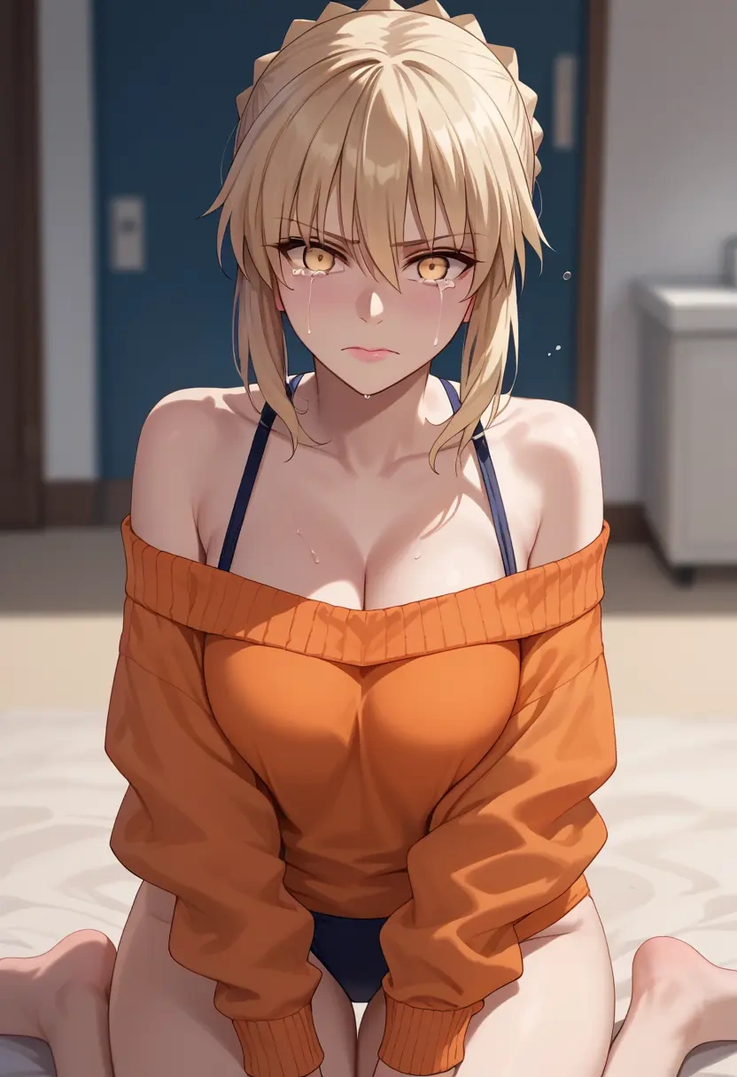 fate_(series),artoria_pendragon_(alter_swimsuit_rider)_(fate),orange,sweater  - 