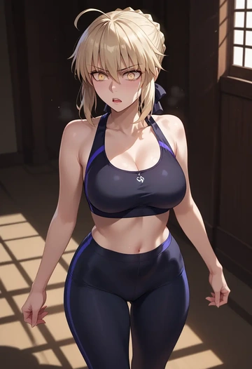 fate_(series),artoria_pendragon_(alter_swimsuit_rider)_(fate),yoga shorts, bra  - AI generated anime art