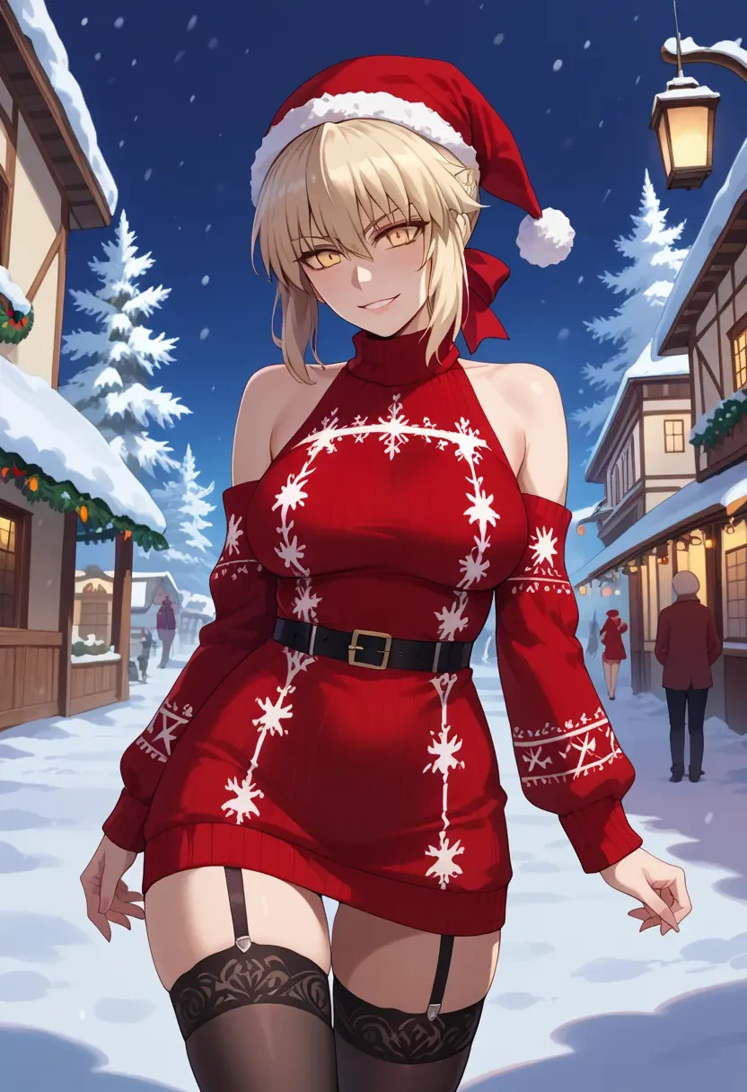 fate_(series),artoria_pendragon_(alter_swimsuit_rider)_(fate),sweater,stockings,Thigh garters  - 