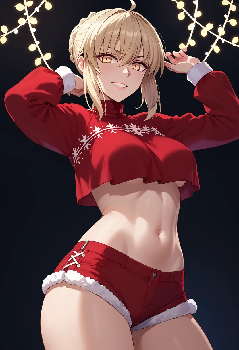 fate_(series),artoria_pendragon_(alter_swimsuit_rider)_(fate),Christmas,red velvet shorts  - 