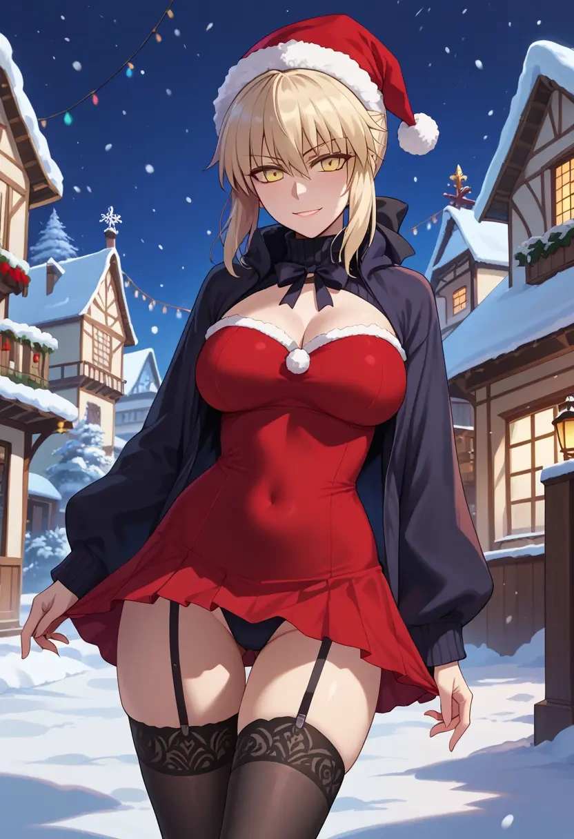 fate_(series),artoria_pendragon_(alter_swimsuit_rider)_(fate),sweater,stockings,Thigh garters  - 