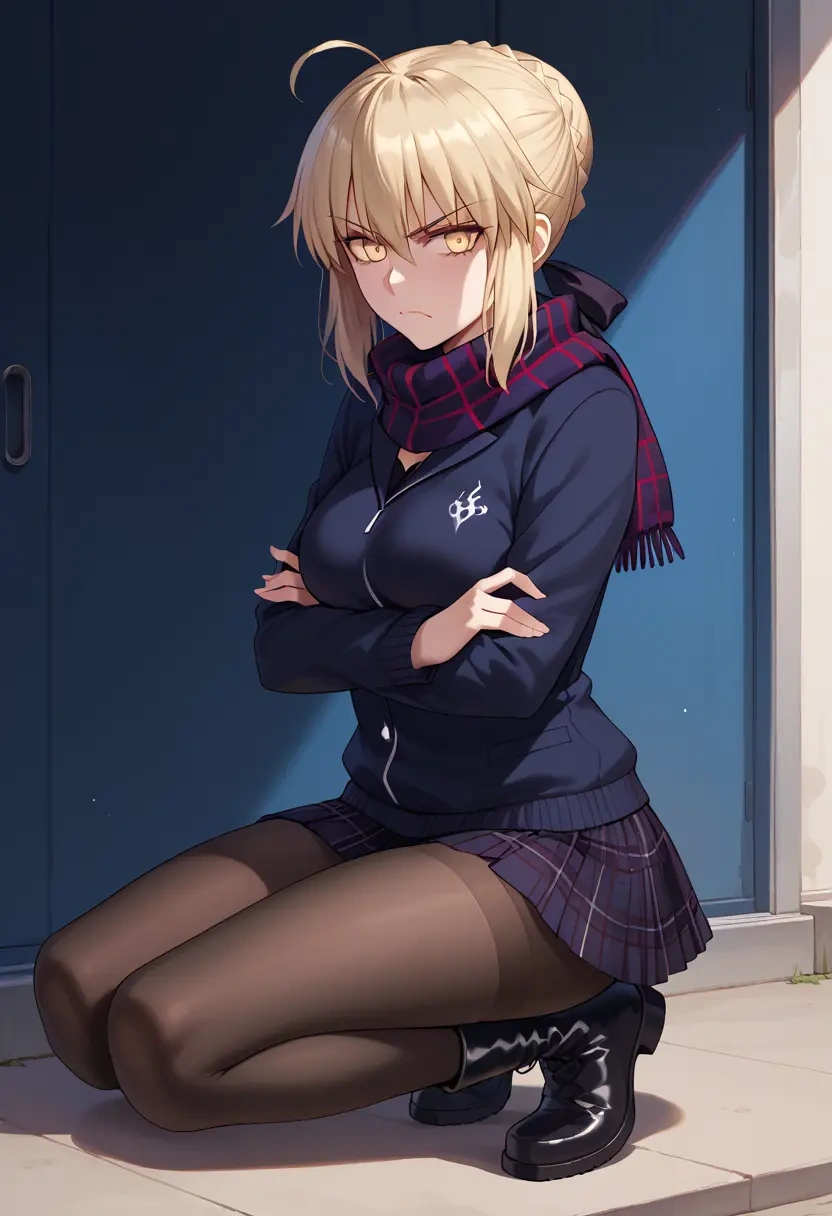 fate_(series),artoria_pendragon_(alter_swimsuit_rider)_(fate),winter,student uniform,down jacket  - 