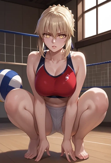 fate_(series),artoria_pendragon_(alter_swimsuit_rider)_(second_ascension)_(fate),volleyball uniform  - AI generated anime art