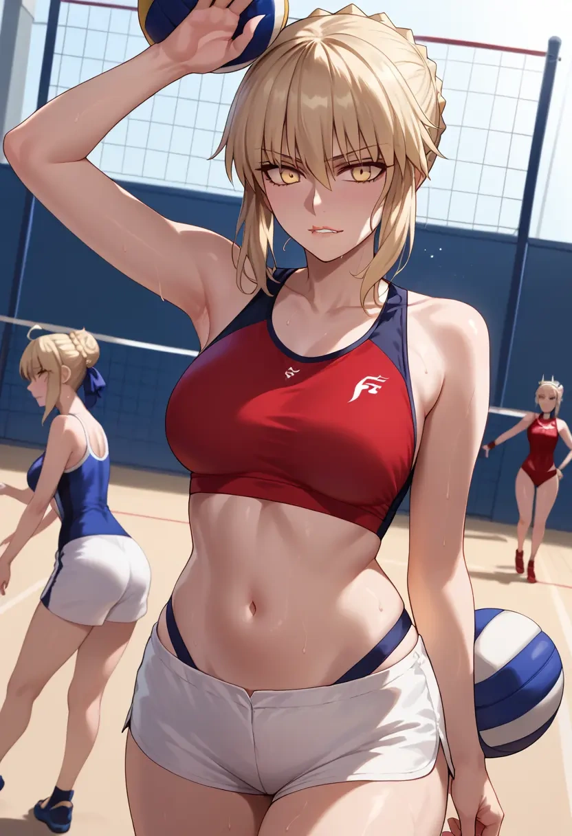 fate_(series),artoria_pendragon_(alter_swimsuit_rider)_(second_ascension)_(fate),volleyball uniform  - 