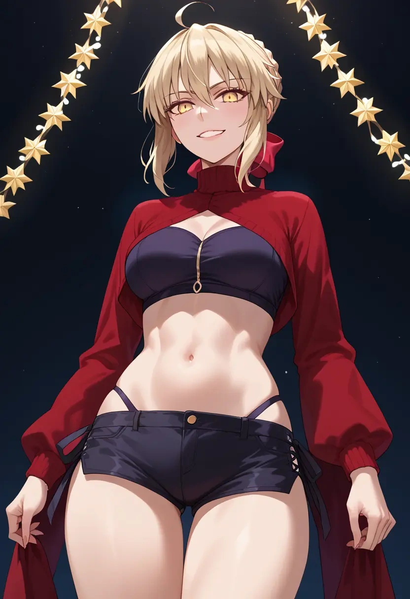 fate_(series),artoria_pendragon_(alter_swimsuit_rider)_(second_ascension)_(fate),Christmas,red velvet shorts  - 