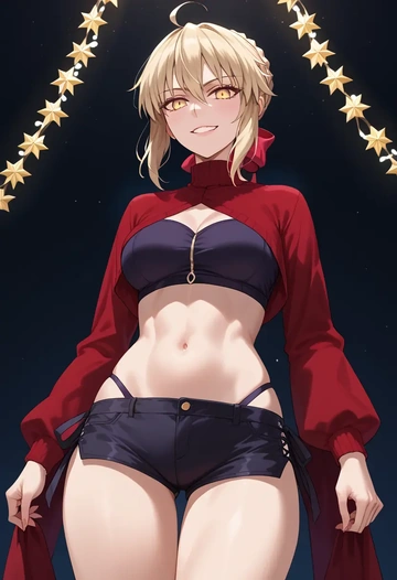 fate_(series),artoria_pendragon_(alter_swimsuit_rider)_(second_ascension)_(fate),Christmas,red velvet shorts  - AI generated anime art