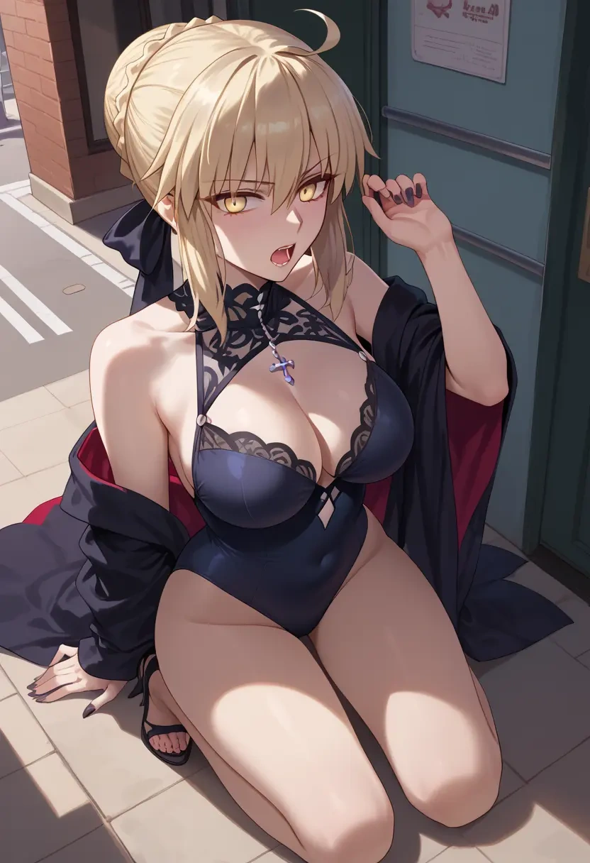 fate_(series),artoria_pendragon_(alter_swimsuit_rider)_(second_ascension)_(fate),dark fairy blouse,layered tulle skirt,glitter stockings  - 