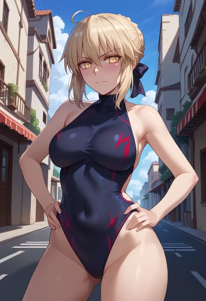 fate_(series),artoria_pendragon_(alter_swimsuit_rider)_(second_ascension)_(fate),mesh graffiti top,dolphin shorts  - 