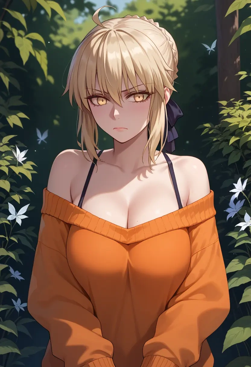 fate_(series),artoria_pendragon_(alter_swimsuit_rider)_(second_ascension)_(fate),orange,sweater  - 