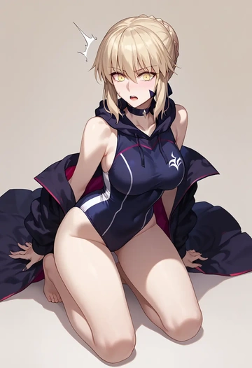 fate_(series),artoria_pendragon_(alter_swimsuit_rider)_(second_ascension)_(fate),sleeveless hoodie,biker shorts  - AI generated anime art