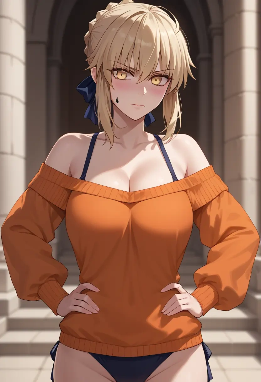 fate_(series),artoria_pendragon_(alter_swimsuit_rider)_(second_ascension)_(fate),orange,sweater  - 