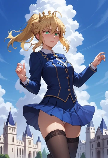 fate_(series),artoria_pendragon_(fate),jk uniform, stockings  - AI generated anime art