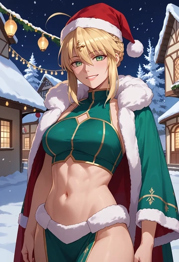 fate_(series),artoria_pendragon_(fate),Christmas,dress  - AI generated anime art