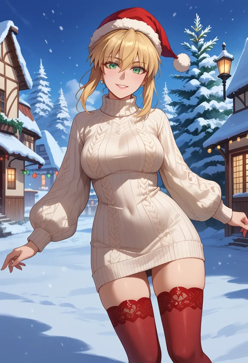 fate_(series),artoria_pendragon_(fate),Christmas,sweater dress,stockings  - 