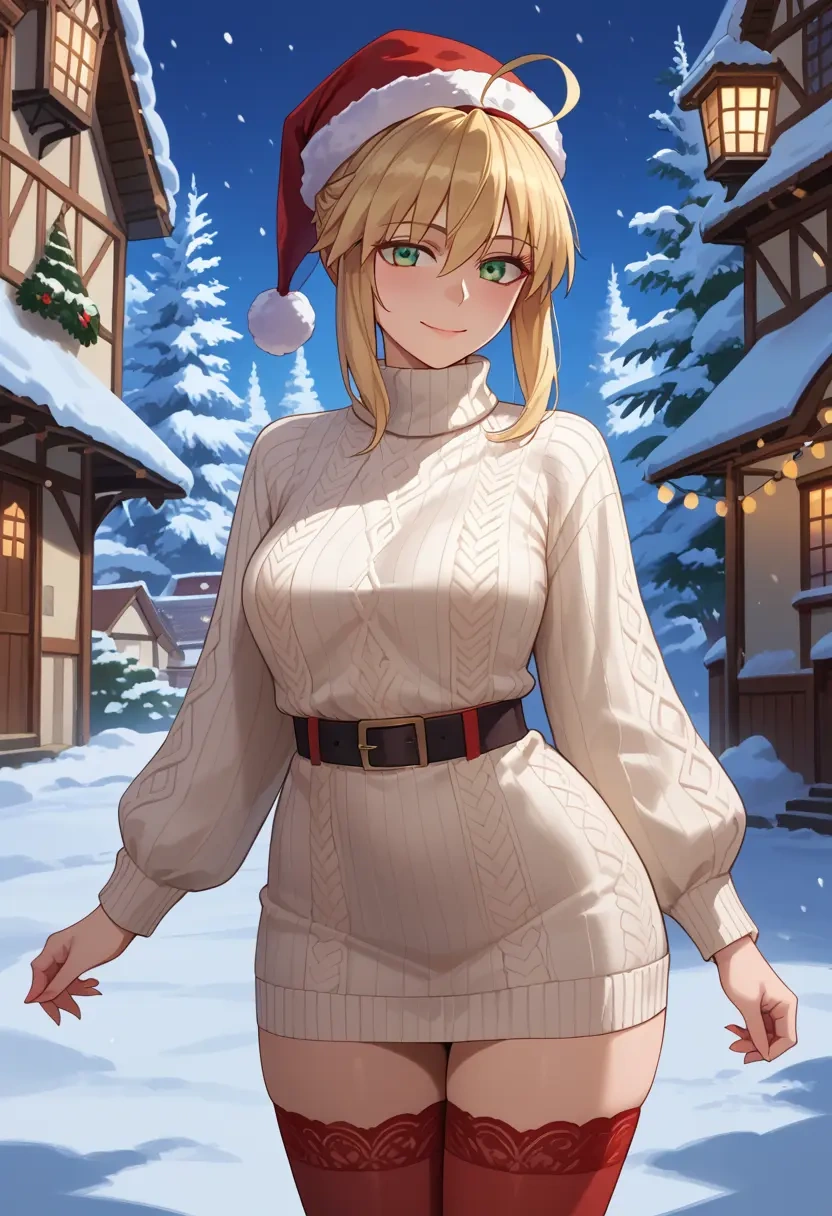 fate_(series),artoria_pendragon_(fate),Christmas,sweater dress,stockings  - 