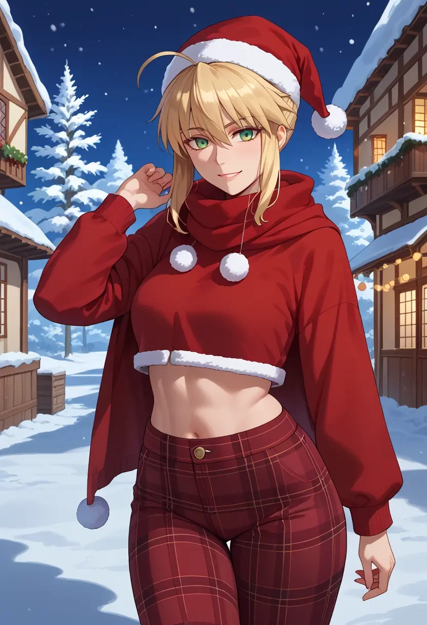 fate_(series),artoria_pendragon_(fate),Christmas,plaid trousers  - 