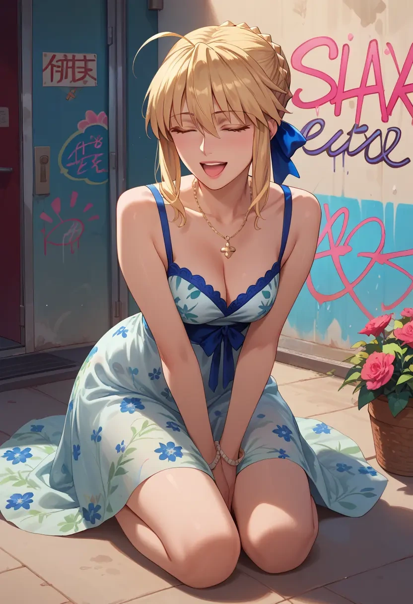 fate_(series),artoria_pendragon_(fate),floral graffiti blouse,dolphin shorts  - 