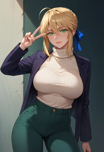 fate_(series),artoria_pendragon_(fate),sweater  - AI generated anime art