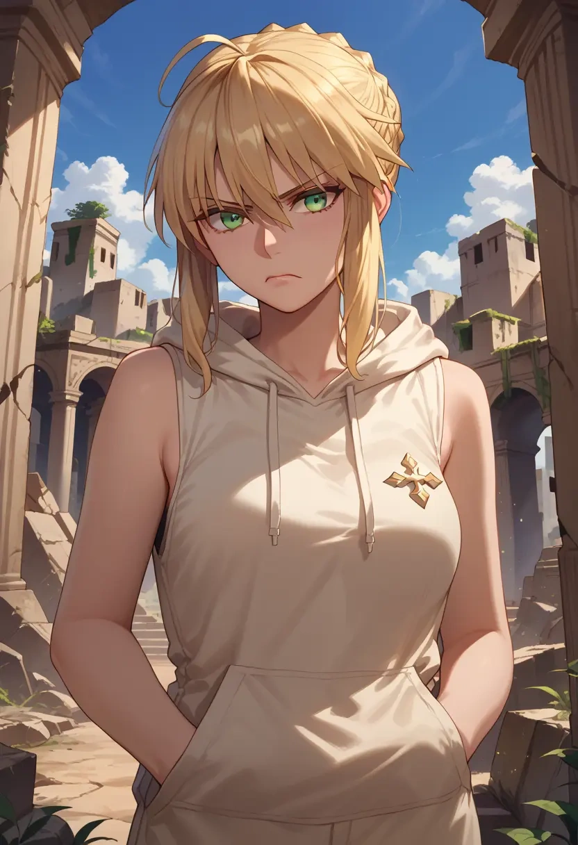 fate_(series),artoria_pendragon_(fate),sleeveless hoodie,biker shorts  - 