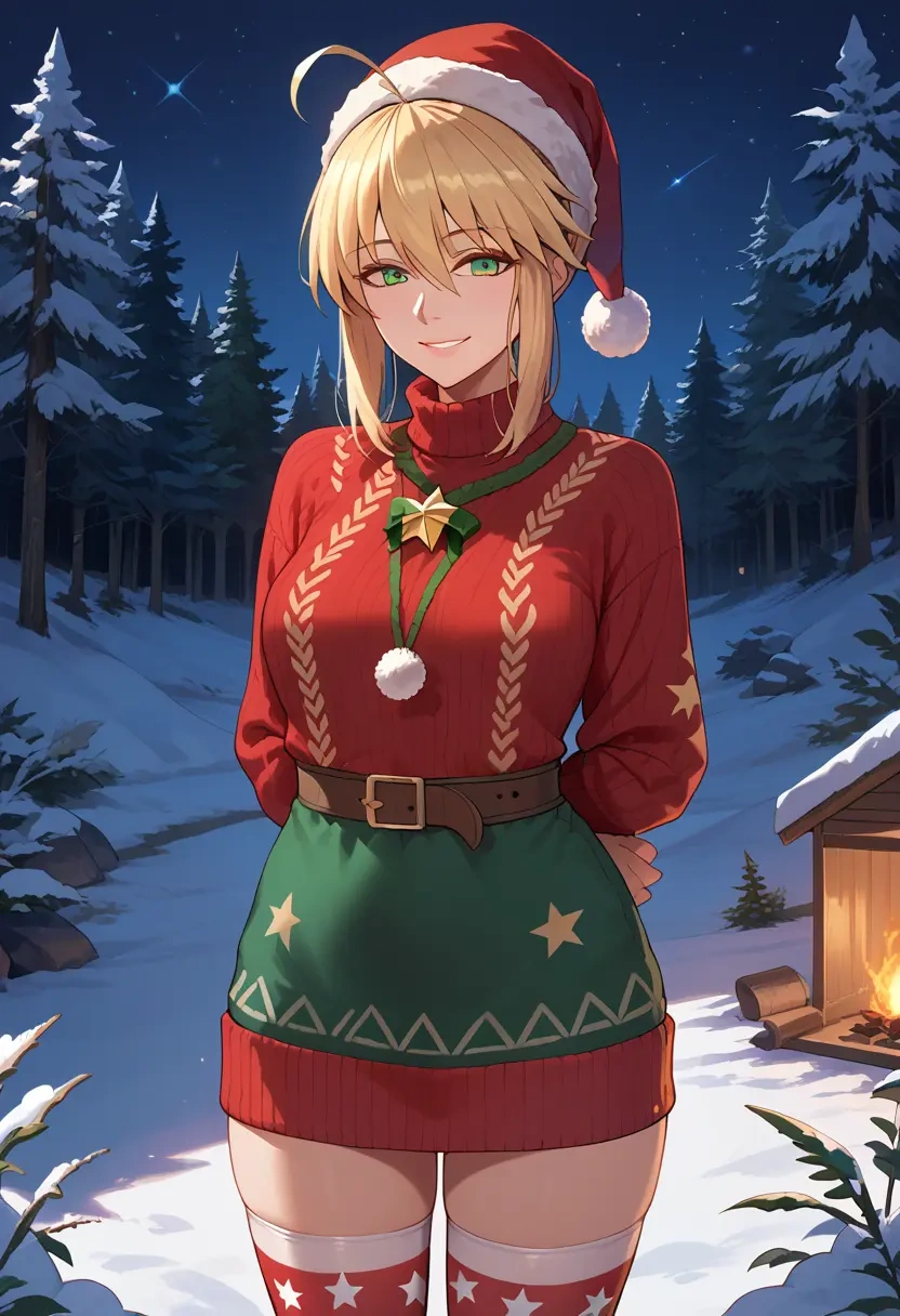 fate_(series),artoria_pendragon_(fate),Christmas,sweater dress,stockings  - 