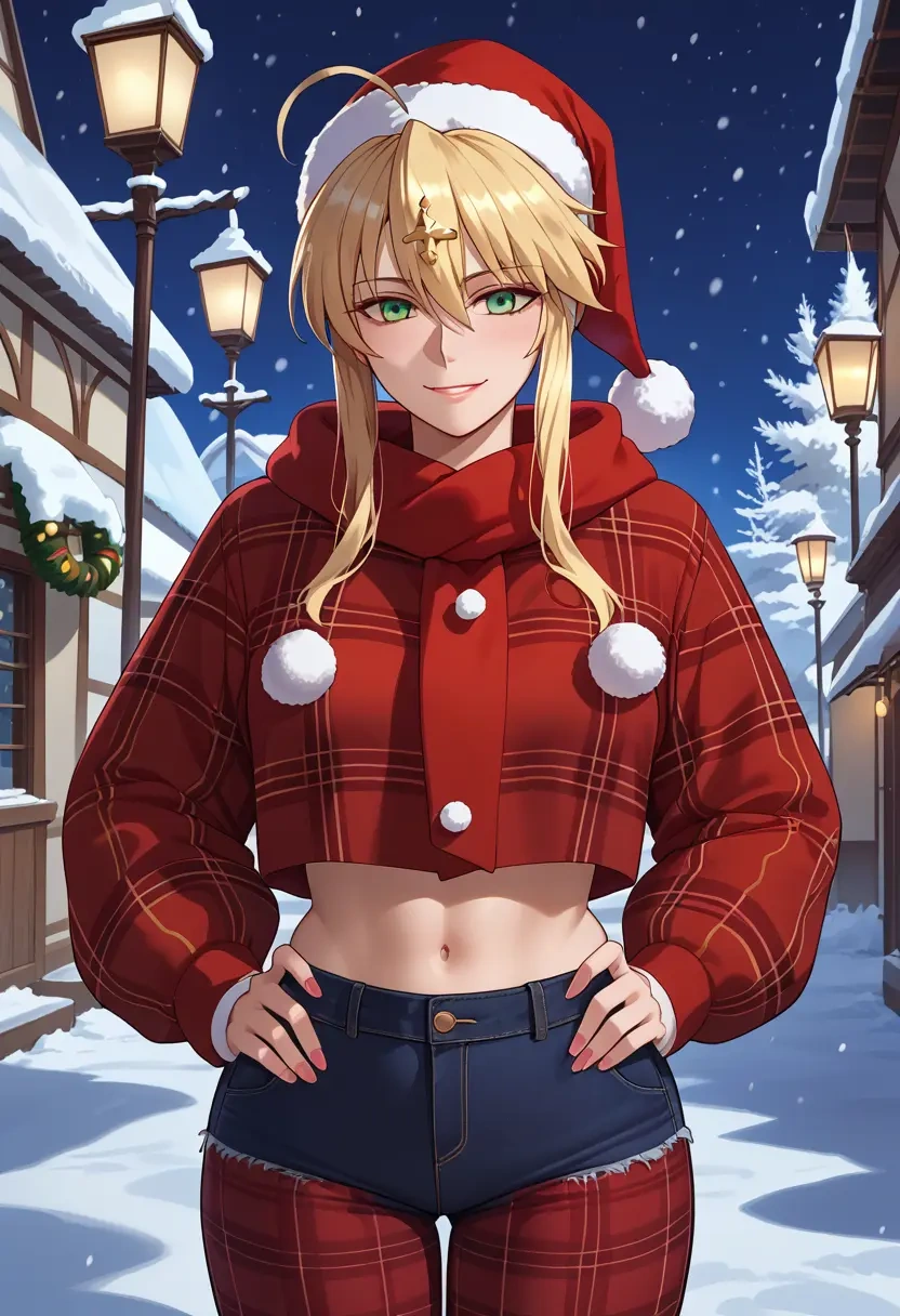 fate_(series),artoria_pendragon_(lancer)_(fate),Christmas,plaid trousers  - 