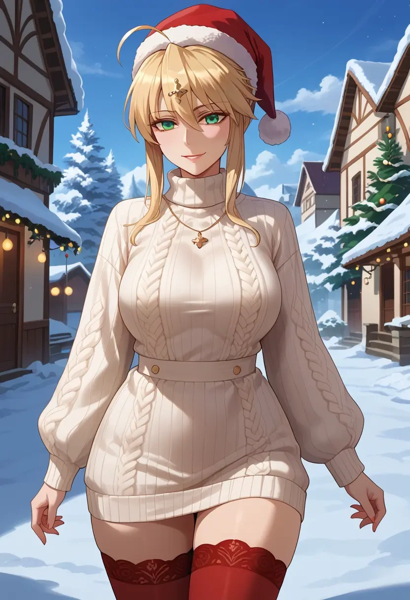 fate_(series),artoria_pendragon_(lancer)_(fate),Christmas,sweater dress,stockings  - 