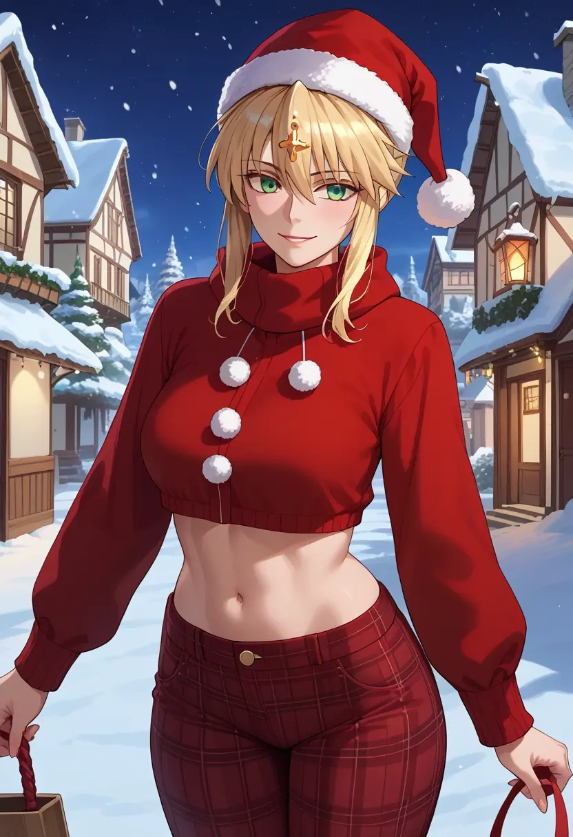 fate_(series),artoria_pendragon_(lancer)_(fate),Christmas,plaid trousers  - 