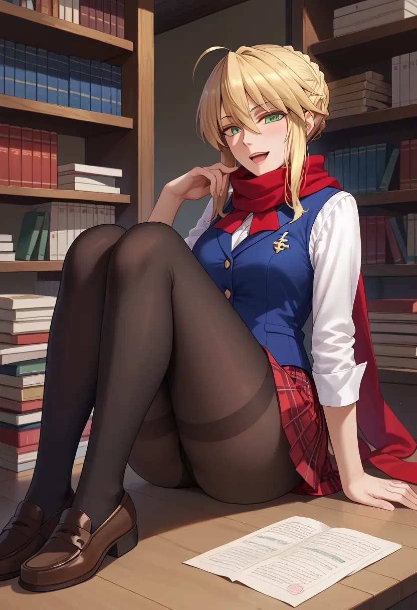 fate_(series),artoria_pendragon_(lancer)_(fate),winter,student uniform,vest  - 