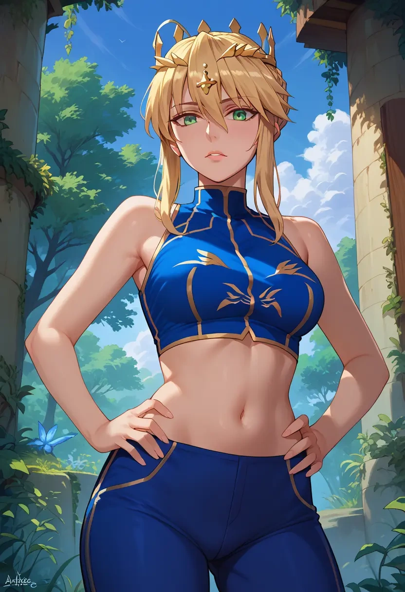 fate_(series),artoria_pendragon_(lancer)_(fate),crop top,athletic shorts  - 