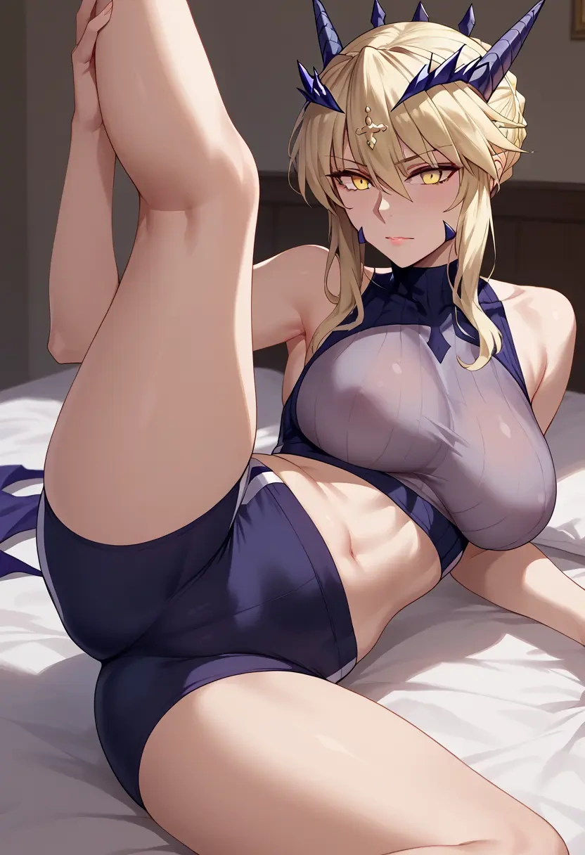 fate_(series),artoria_pendragon_(lancer_alter)_(fate),yoga shorts,spread legs,sexy,one leg up  - 